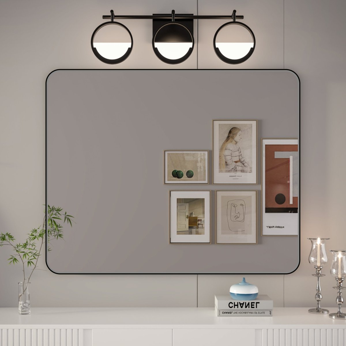 Noir 40" x 32" Vanity Mirror – Modern, Elegant, Rectangular Wall Mirror with Tempered Glass, Shatterproof, Rust-Resistant, Matte Black Frame for Bathroom, Living Room & Hallway - ExBriteUSA