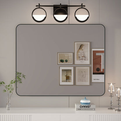Noir 40" x 32" Vanity Mirror – Modern, Elegant, Rectangular Wall Mirror with Tempered Glass, Shatterproof, Rust-Resistant, Matte Black Frame for Bathroom, Living Room & Hallway - ExBriteUSA