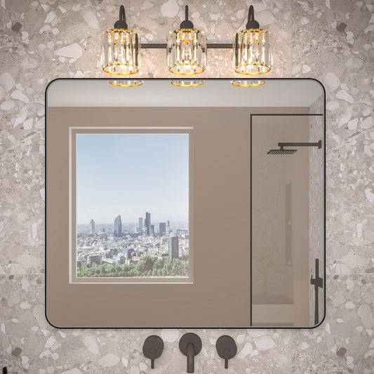 Noir 40" x 36" Vanity Mirror – Modern, Elegant, Rectangular Wall Mirror with Tempered Glass, Shatterproof, Rust-Resistant, Matte Black Frame for Bathroom, Living Room & Hallway - ExBriteUSA