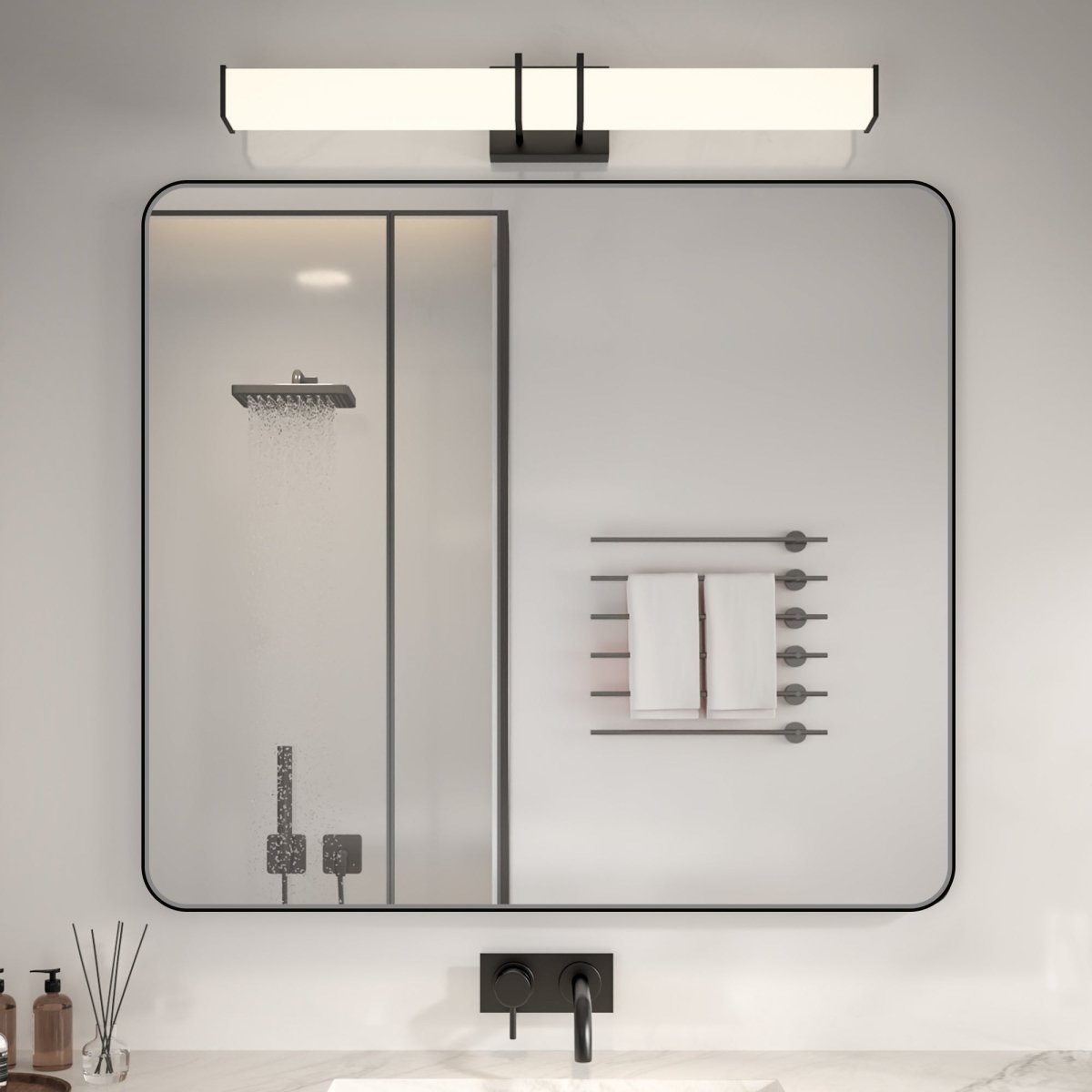 Noir 40" x 36" Vanity Mirror – Modern, Elegant, Rectangular Wall Mirror with Tempered Glass, Shatterproof, Rust-Resistant, Matte Black Frame for Bathroom, Living Room & Hallway - ExBriteUSA