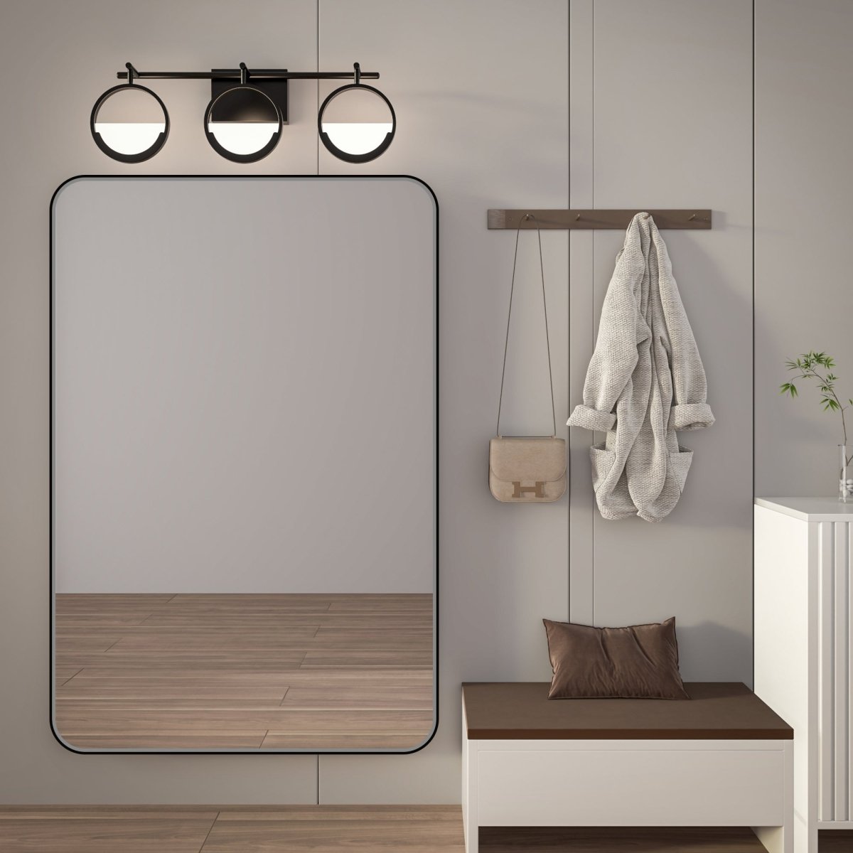 Noir 48" x 32" Vanity Mirror – Modern, Elegant, Rectangular Wall Mirror with Tempered Glass, Shatterproof, Rust-Resistant, Matte Black Frame for Bathroom, Living Room & Hallway - ExBriteUSA
