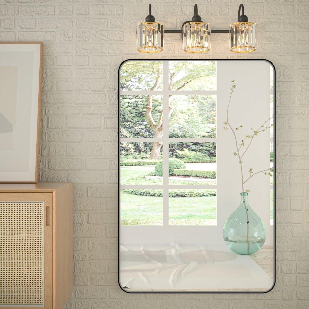 Noir 48" x 32" Vanity Mirror – Modern, Elegant, Rectangular Wall Mirror with Tempered Glass, Shatterproof, Rust-Resistant, Matte Black Frame for Bathroom, Living Room & Hallway - ExBriteUSA