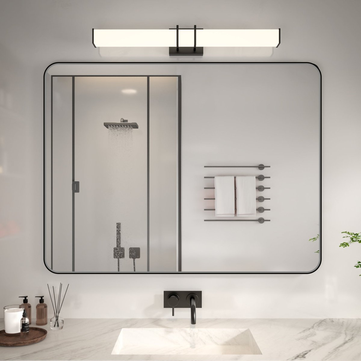 Noir 48" x 36" Vanity Mirror – Modern, Elegant, Rectangular Wall Mirror with Tempered Glass, Shatterproof, Rust-Resistant, Matte Black Frame for Bathroom, Living Room & Hallway - ExBriteUSA