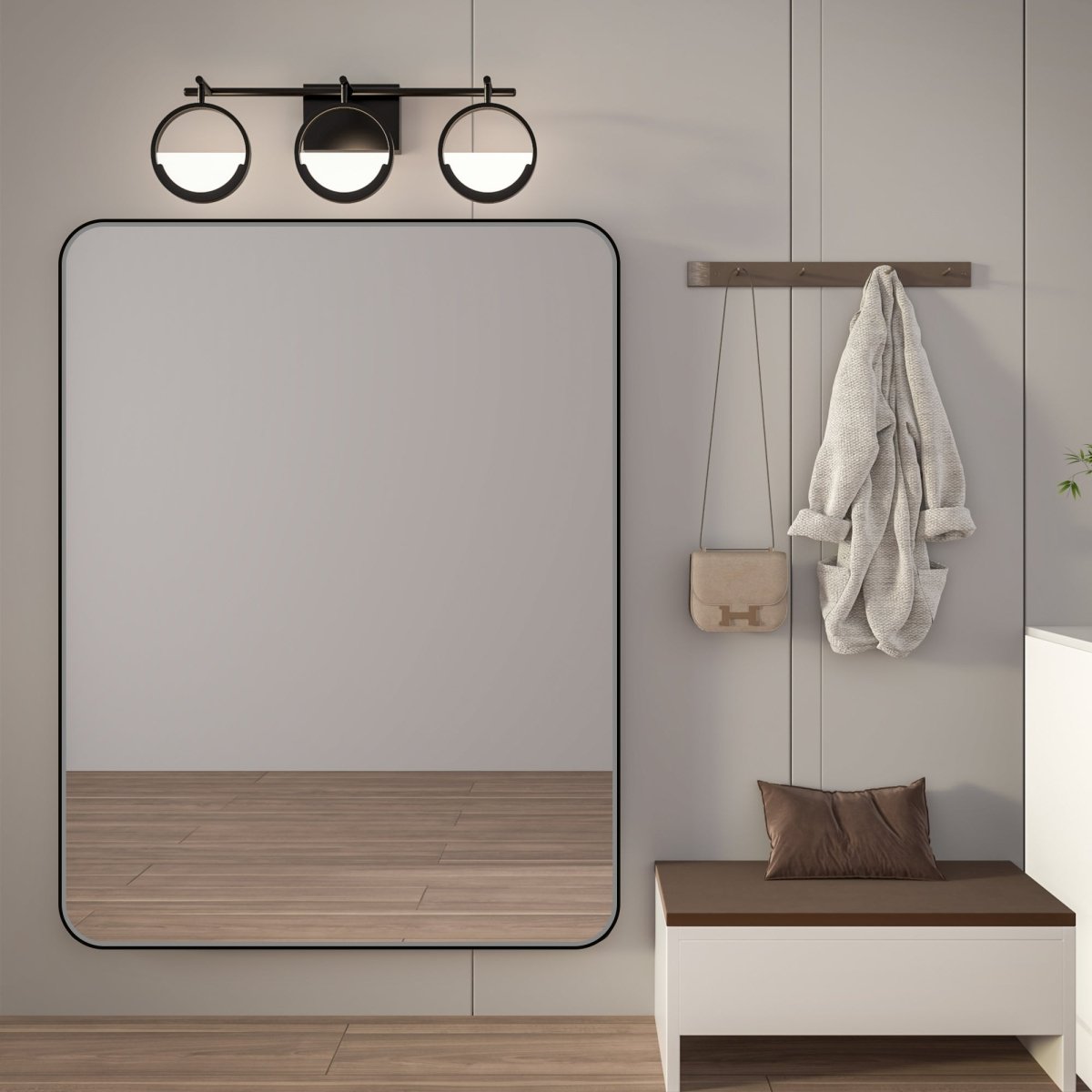 Noir 48" x 36" Vanity Mirror – Modern, Elegant, Rectangular Wall Mirror with Tempered Glass, Shatterproof, Rust-Resistant, Matte Black Frame for Bathroom, Living Room & Hallway - ExBriteUSA