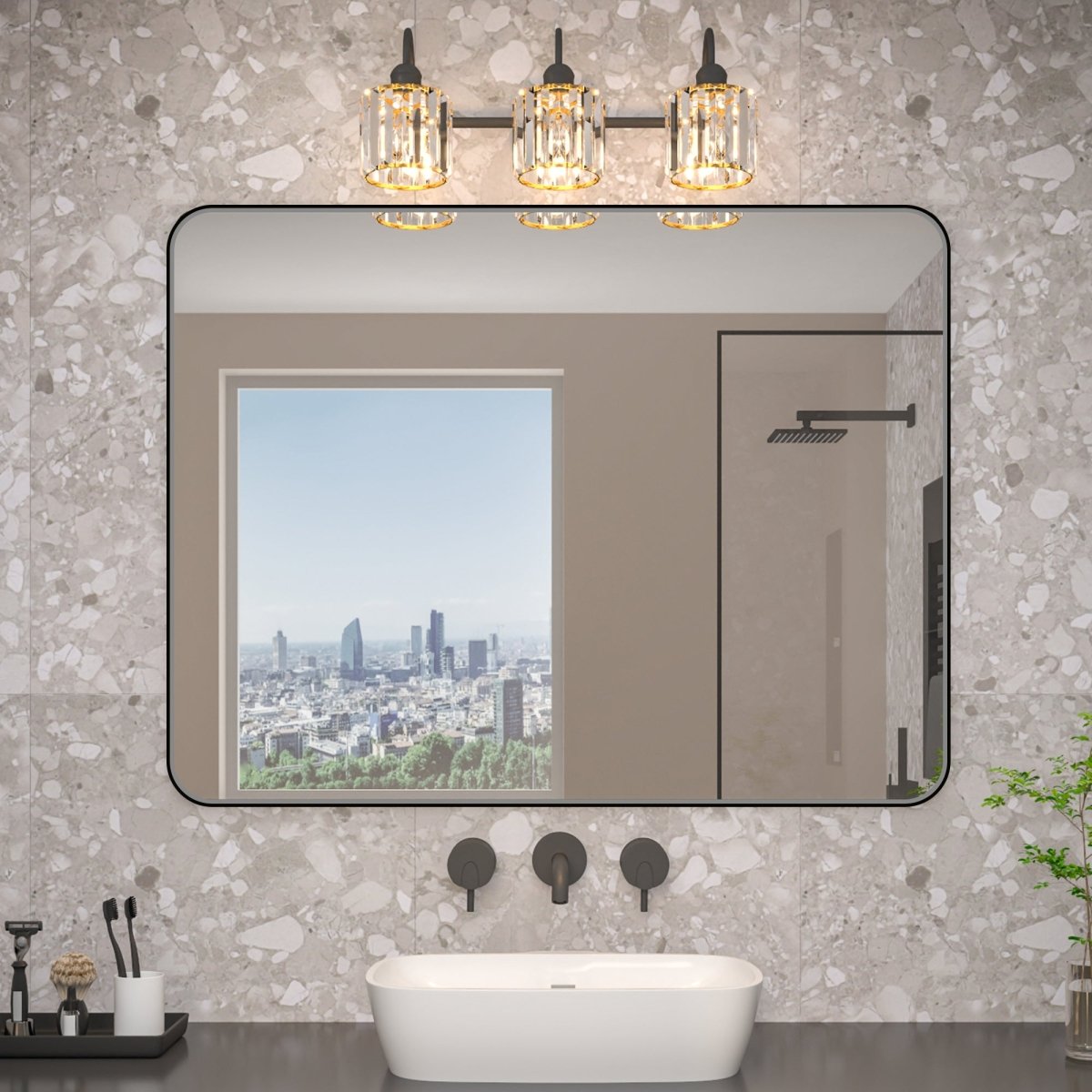 Noir 48" x 36" Vanity Mirror – Modern, Elegant, Rectangular Wall Mirror with Tempered Glass, Shatterproof, Rust-Resistant, Matte Black Frame for Bathroom, Living Room & Hallway - ExBriteUSA