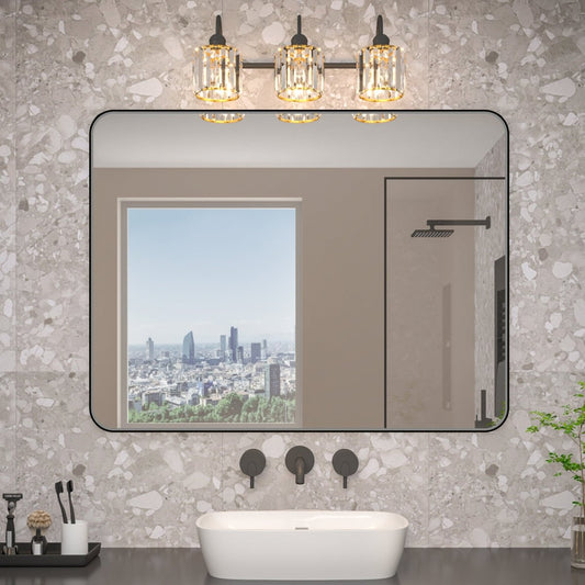 Noir 48" x 36" Vanity Mirror – Modern, Elegant, Rectangular Wall Mirror with Tempered Glass, Shatterproof, Rust-Resistant, Matte Black Frame for Bathroom, Living Room & Hallway - ExBriteUSA