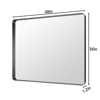 Noir 48" x 36" Vanity Mirror – Modern, Elegant, Rectangular Wall Mirror with Tempered Glass, Shatterproof, Rust-Resistant, Matte Black Frame for Bathroom, Living Room & Hallway - ExBriteUSA