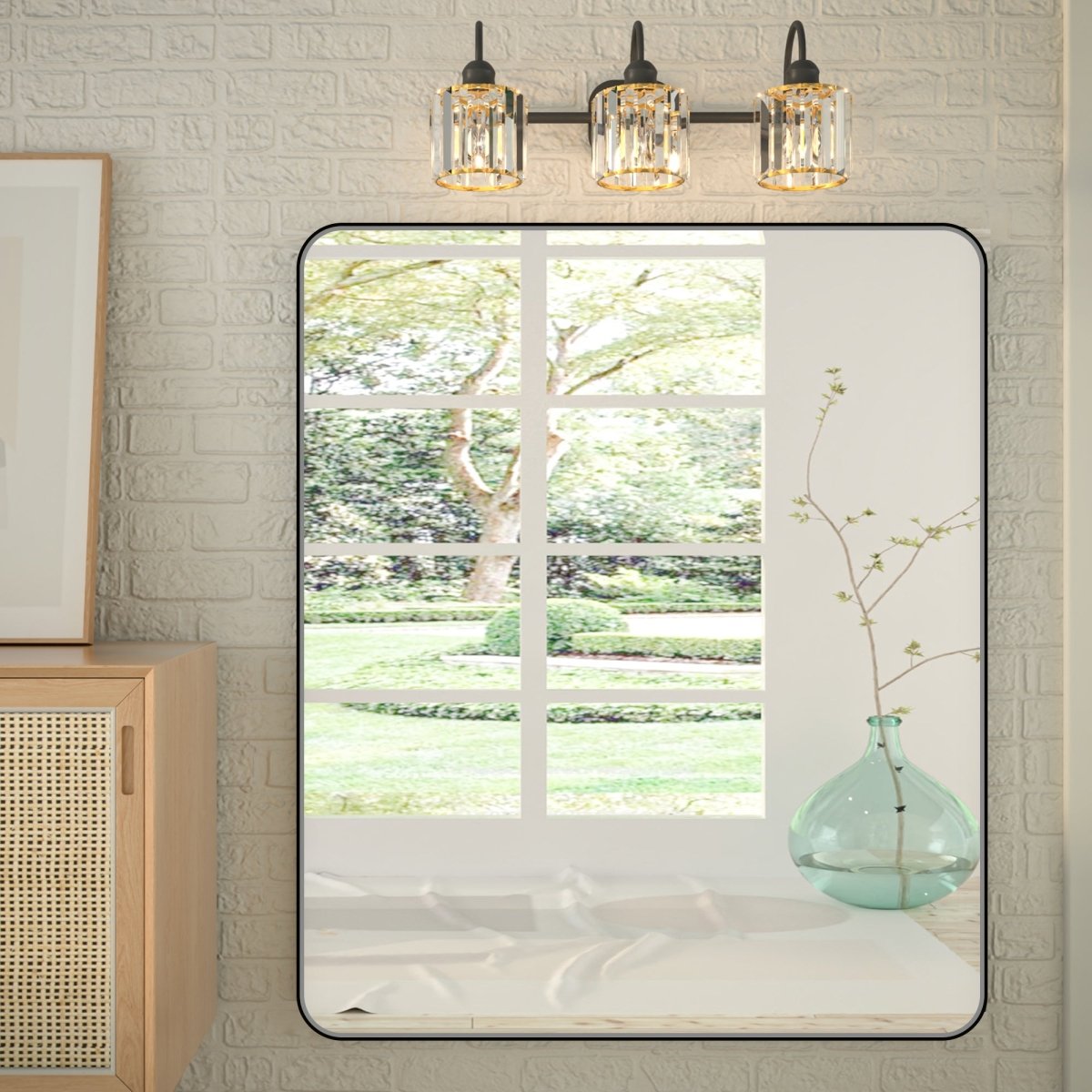 Noir 48" x 40" Vanity Mirror – Modern, Elegant, Rectangular Wall Mirror with Tempered Glass, Shatterproof, Rust-Resistant, Matte Black Frame for Bathroom, Living Room & Hallway - ExBriteUSA