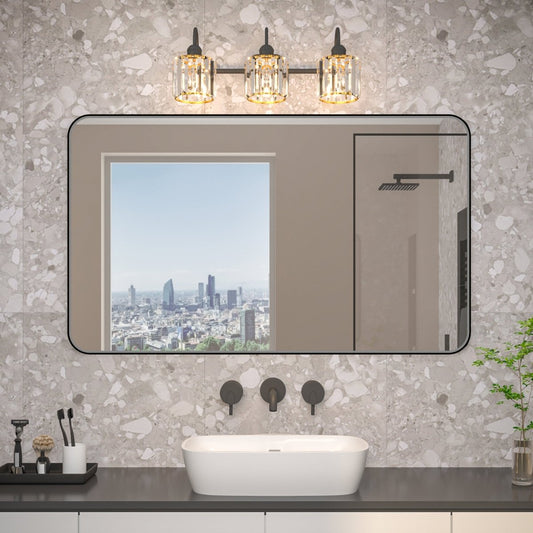 Noir 52" x 30" Vanity Mirror – Modern, Elegant, Rectangular Wall Mirror with Tempered Glass, Shatterproof, Rust-Resistant, Matte Black Frame for Bathroom, Living Room & Hallway