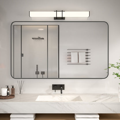 Noir 52" x 30" Vanity Mirror – Modern, Elegant, Rectangular Wall Mirror with Tempered Glass, Shatterproof, Rust-Resistant, Matte Black Frame for Bathroom, Living Room & Hallway - ExBriteUSA