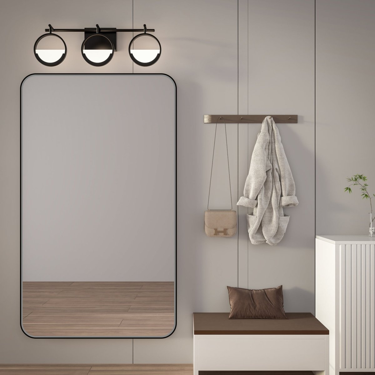 Noir 52" x 30" Vanity Mirror – Modern, Elegant, Rectangular Wall Mirror with Tempered Glass, Shatterproof, Rust-Resistant, Matte Black Frame for Bathroom, Living Room & Hallway - ExBriteUSA
