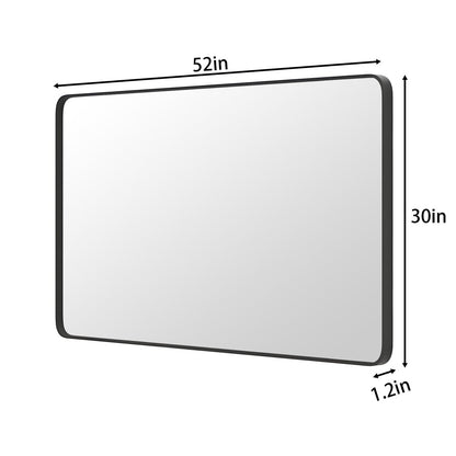 Noir 52" x 30" Vanity Mirror – Modern, Elegant, Rectangular Wall Mirror with Tempered Glass, Shatterproof, Rust-Resistant, Matte Black Frame for Bathroom, Living Room & Hallway - ExBriteUSA