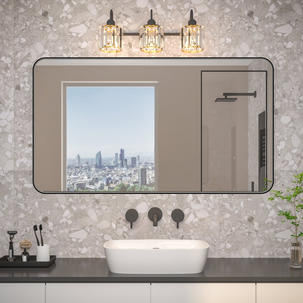 Noir 55" x 30" Vanity Mirror – Modern, Elegant, Rectangular Wall Mirror with Tempered Glass, Shatterproof, Rust-Resistant, Matte Black Frame for Bathroom, Living Room & Hallway - ExBriteUSA