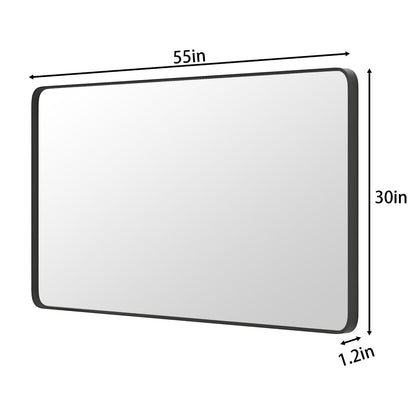 Noir 55" x 30" Vanity Mirror – Modern, Elegant, Rectangular Wall Mirror with Tempered Glass, Shatterproof, Rust-Resistant, Matte Black Frame for Bathroom, Living Room & Hallway - ExBriteUSA
