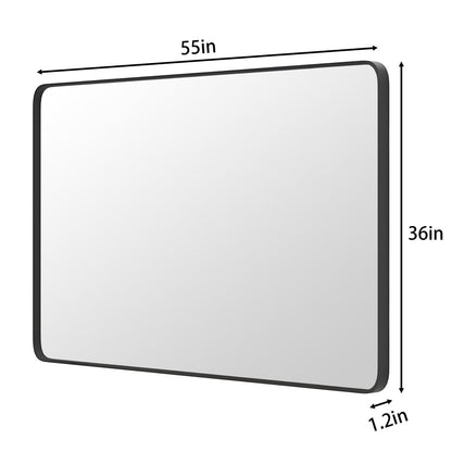 Noir 55" x 36" Vanity Mirror – Modern, Elegant, Rectangular Wall Mirror with Tempered Glass, Shatterproof, Rust-Resistant, Matte Black Frame for Bathroom, Living Room & Hallway - ExBriteUSA