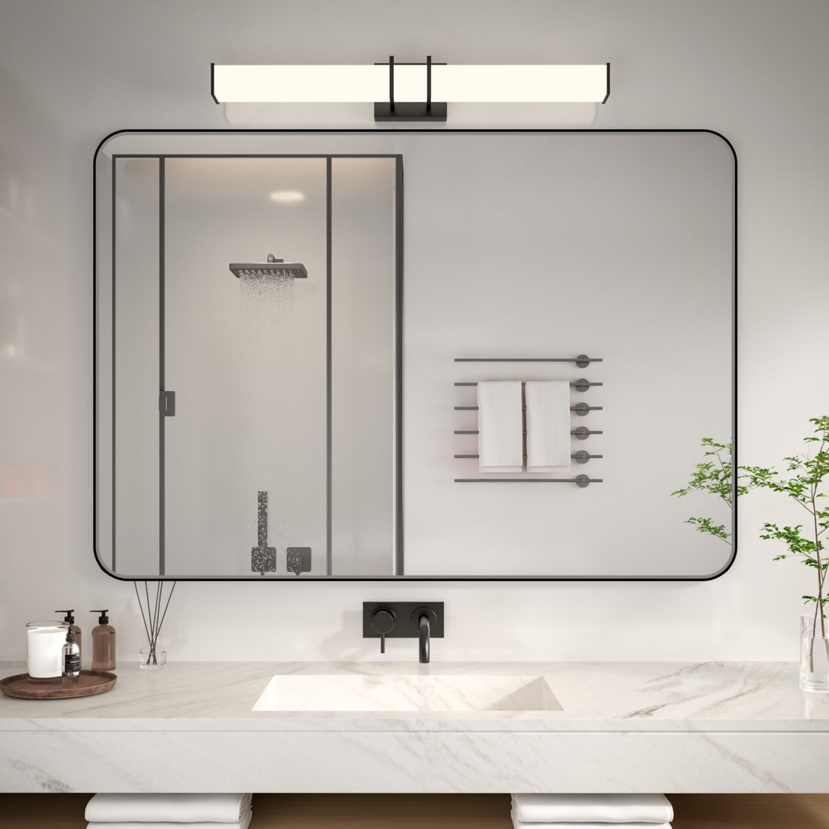 Noir 55" x 36" Vanity Mirror – Modern, Elegant, Rectangular Wall Mirror with Tempered Glass, Shatterproof, Rust-Resistant, Matte Black Frame for Bathroom, Living Room & Hallway - ExBriteUSA