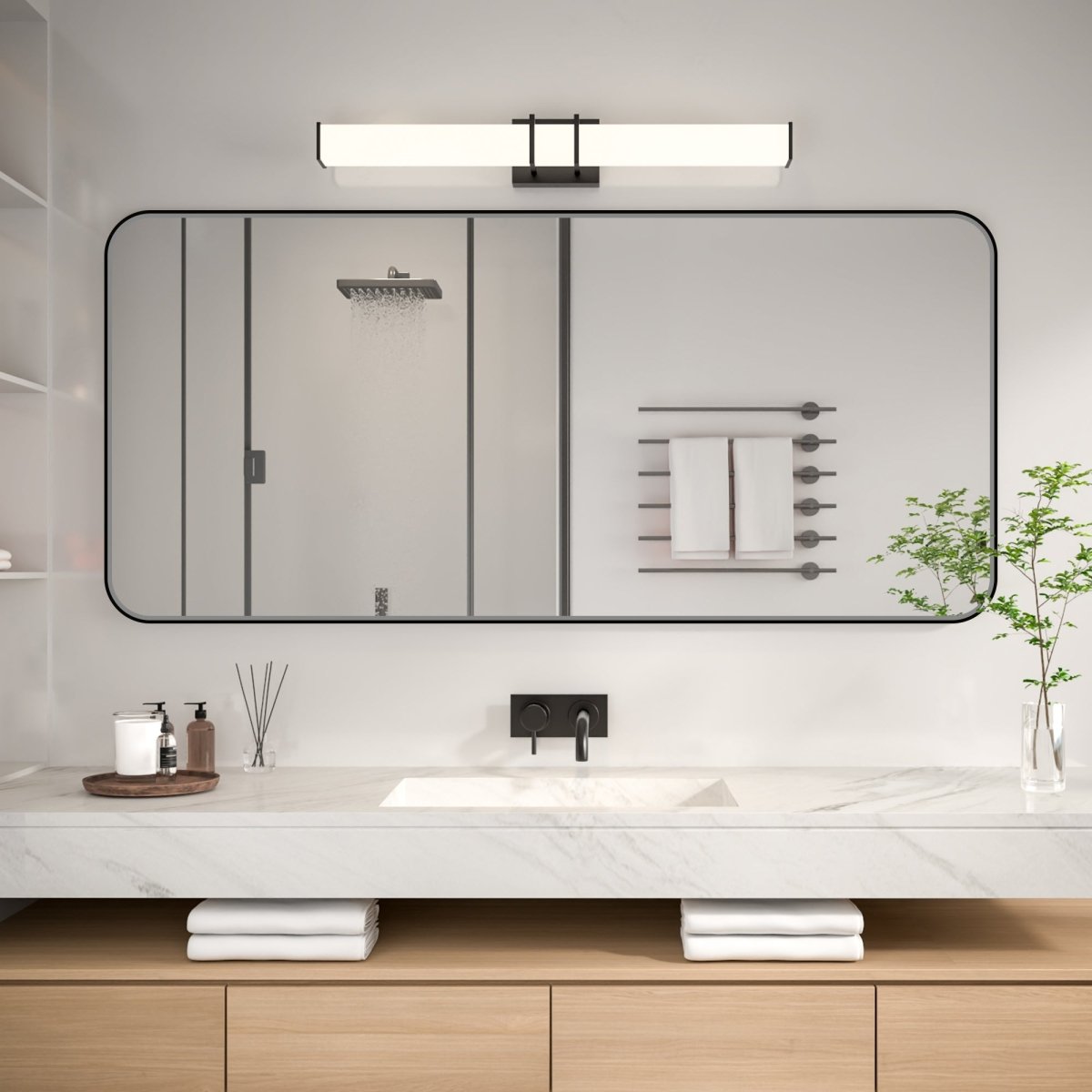 Noir 60" x 28" Vanity Mirror – Modern, Elegant, Rectangular Wall Mirror with Tempered Glass, Shatterproof, Rust-Resistant, Matte Black Frame for Bathroom, Living Room & Hallway - ExBriteUSA