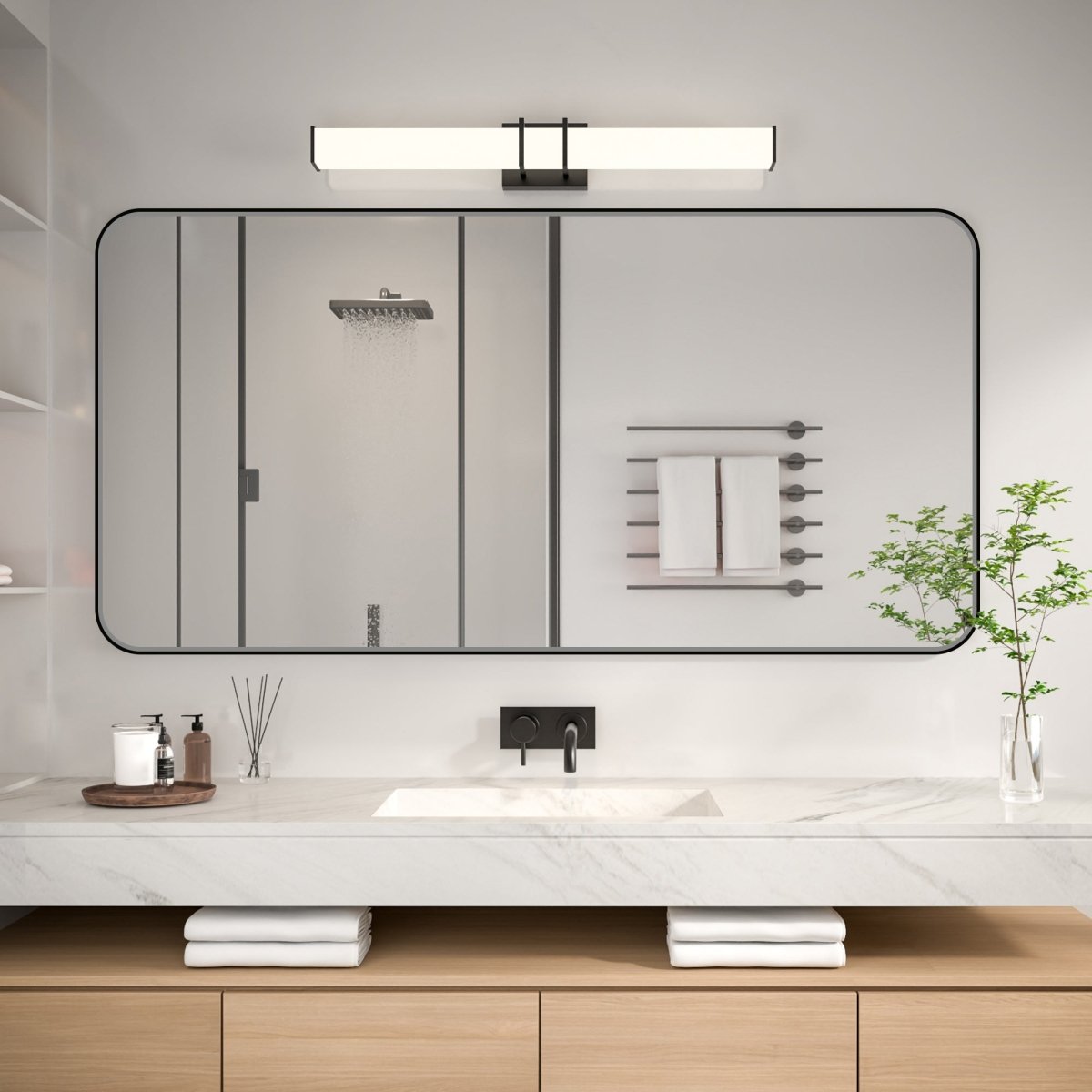 Noir 60" x 30" Vanity Mirror – Modern, Elegant, Rectangular Wall Mirror with Tempered Glass, Shatterproof, Rust-Resistant, Matte Black Frame for Bathroom, Living Room & Hallway - ExBriteUSA