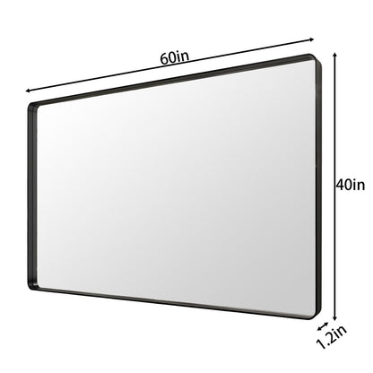 Noir 60" x 40" Vanity Mirror – Modern, Elegant, Rectangular Wall Mirror with Tempered Glass, Shatterproof, Rust-Resistant, Matte Black Frame for Bathroom, Living Room & Hallway
