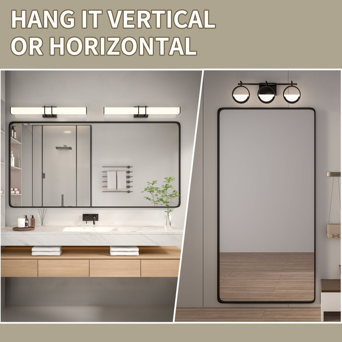 Noir 60" x 40" Vanity Mirror – Modern, Elegant, Rectangular Wall Mirror with Tempered Glass, Shatterproof, Rust-Resistant, Matte Black Frame for Bathroom, Living Room & Hallway