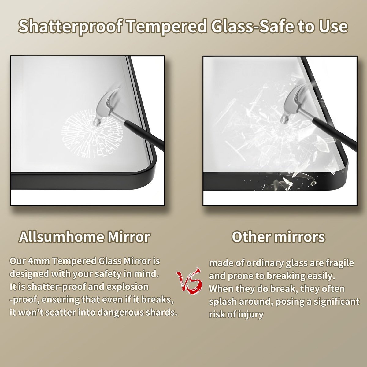 Noir 60" x 40" Vanity Mirror – Modern, Elegant, Rectangular Wall Mirror with Tempered Glass, Shatterproof, Rust-Resistant, Matte Black Frame for Bathroom, Living Room & Hallway