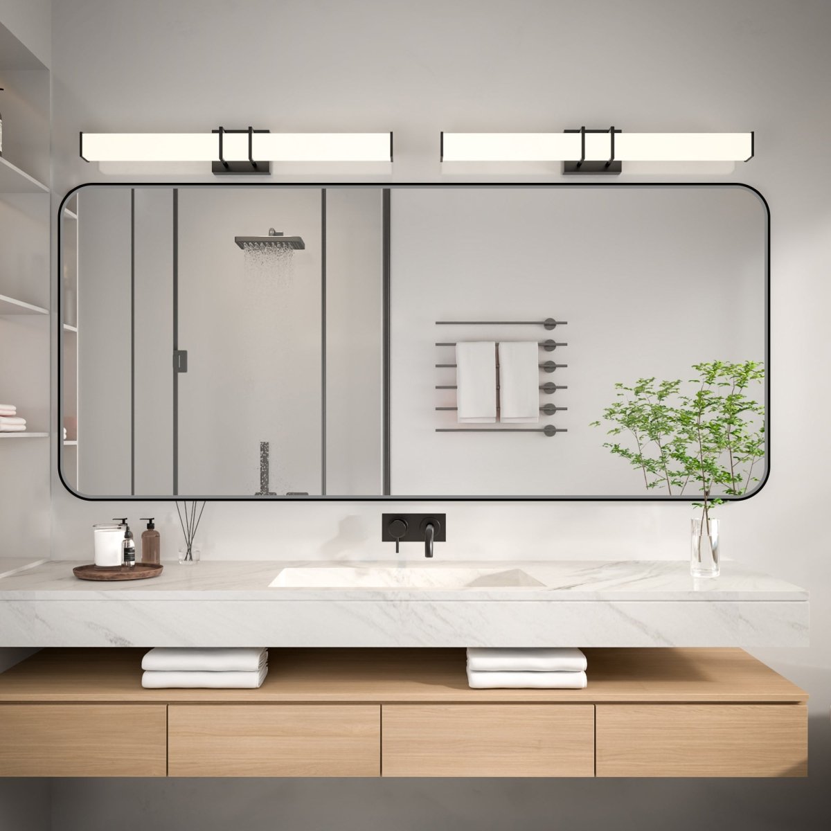 Noir 72" x 32" Vanity Mirror – Modern, Elegant, Rectangular Wall Mirror with Tempered Glass, Shatterproof, Rust-Resistant, Matte Black Frame for Bathroom, Living Room & Hallway - ExBriteUSA