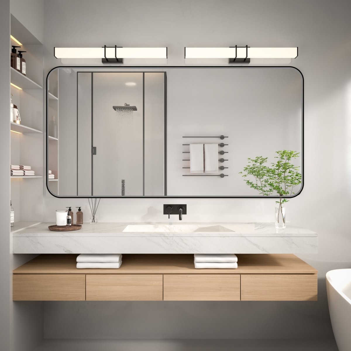 Noir 72" x 36" Vanity Mirror – Modern, Elegant, Rectangular Wall Mirror with Tempered Glass, Shatterproof, Rust-Resistant, Matte Black Frame for Bathroom, Living Room & Hallway - ExBriteUSA