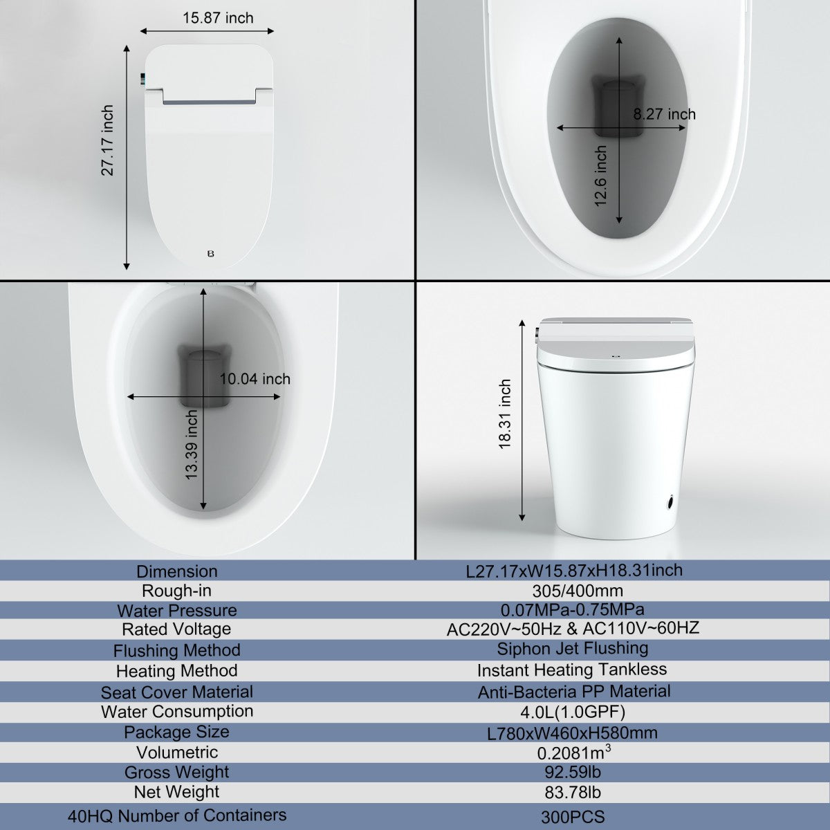 Bejoan Tankless Smart Toilet with Bidet Built In,Auto Open & Close,Wider Bidet with Heated Seat, Warm Water and Dry, Foot Sensor, LED Display, Remote Control,P20S