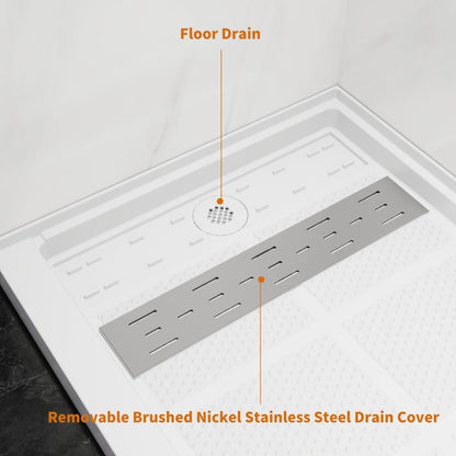 Pequod - L Shower Base, 48"x 32", White with Brushed Nickel Cover,Left