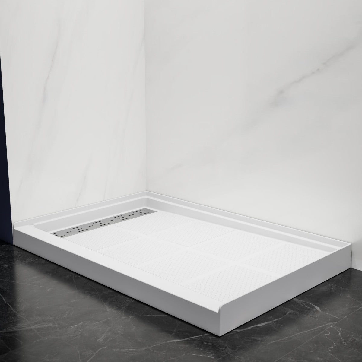 Pequod - L Shower Base, 48"x 32", White with Brushed Nickel Cover,Left