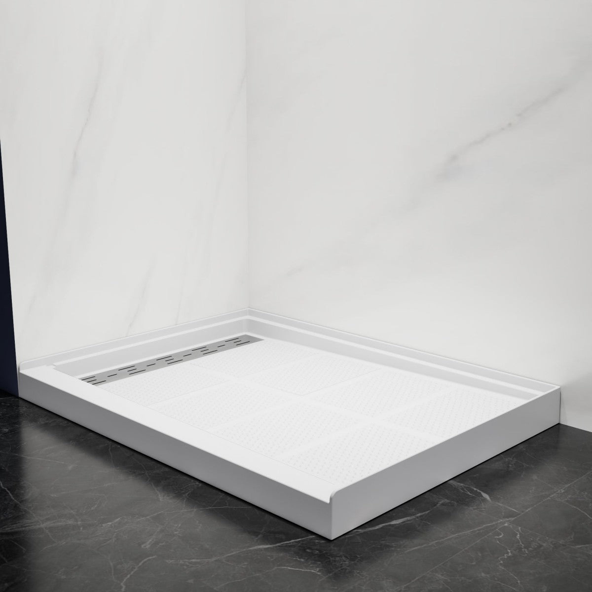 Pequod - L Shower Base, 48"x 36", White with Brushed Nickel Cover,Left