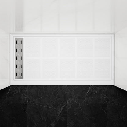 Pequod - L Shower Base, 60"x 34", White with Brushed Nickel Cover,Left