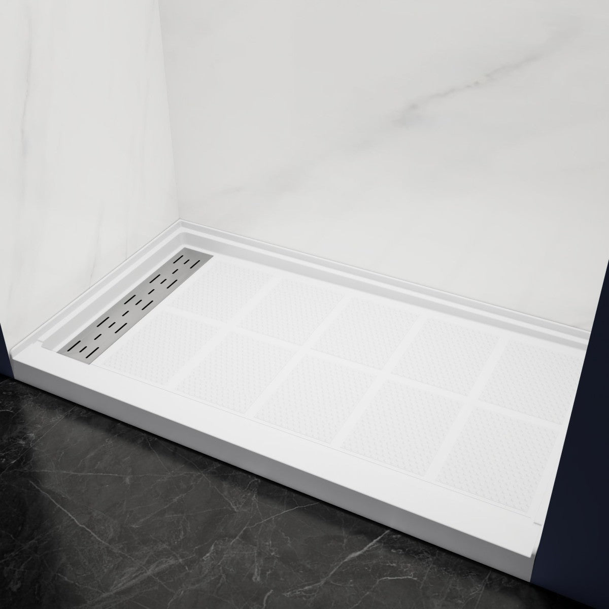 Pequod - L Shower Base, 60"x 34", White with Brushed Nickel Cover,Left