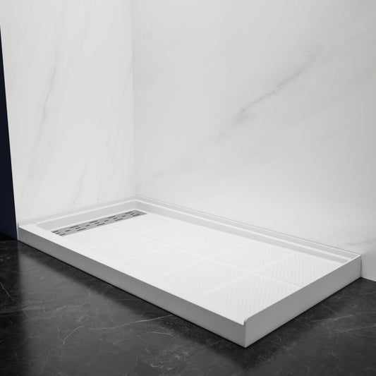 Pequod - L Shower Base, 60"x 32", White with Brushed Nickel Cover,Left