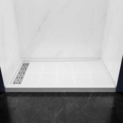 Pequod - L Shower Base, 60"x 36", White with Brushed Nickel Cover,Left