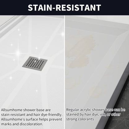 Pequod-M 48 x 32 Shower Bases - Premium Solid Surface, Non-Porous, Stain-Resistant, Long-Lasting
