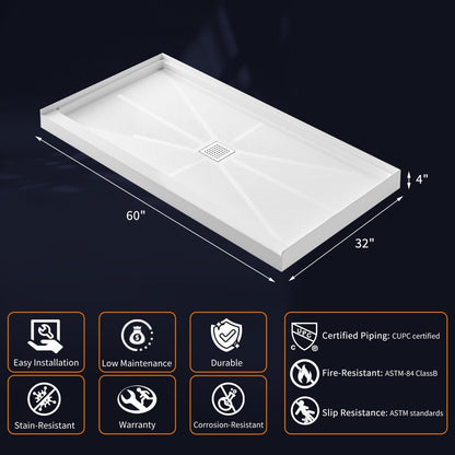 Pequod - M Shower Base, 60"x 32", White with Brushed Nickel Cover,Middle
