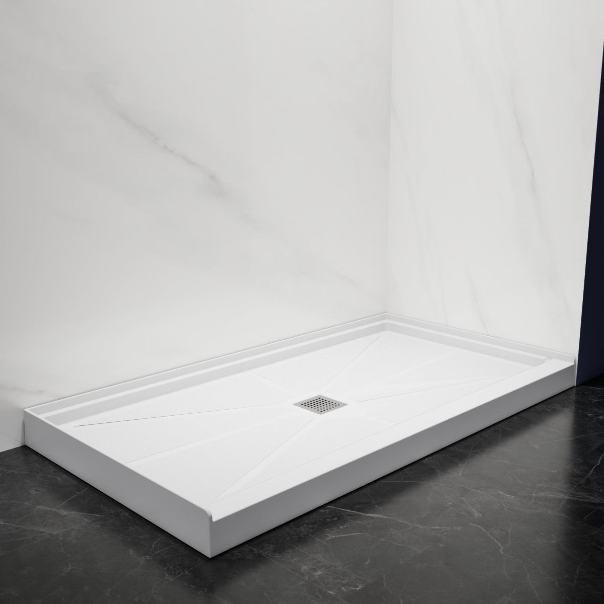 Pequod - M Shower Base, 60"x 32", White with Brushed Nickel Cover,Middle