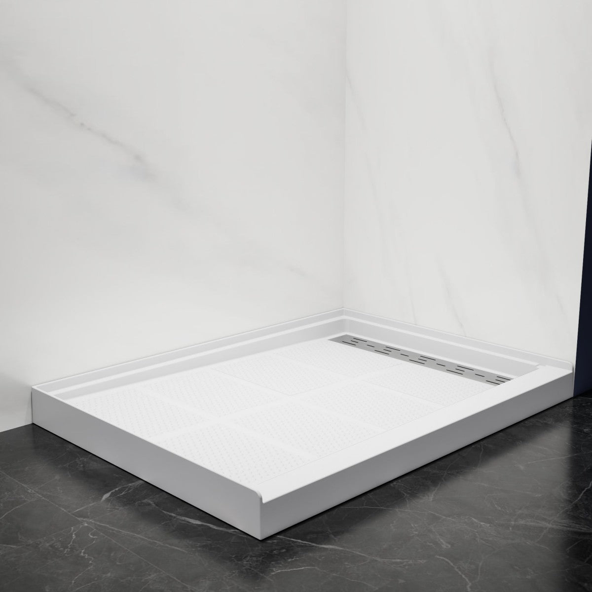 Pequod - R Shower Base, 48"x 36", White with Brushed Nickel Cover,Right