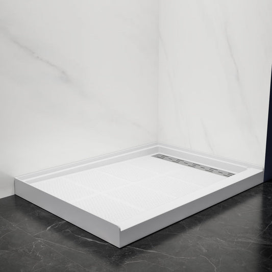 Pequod - R Shower Base, 48"x 36", White with Brushed Nickel Cover,Right