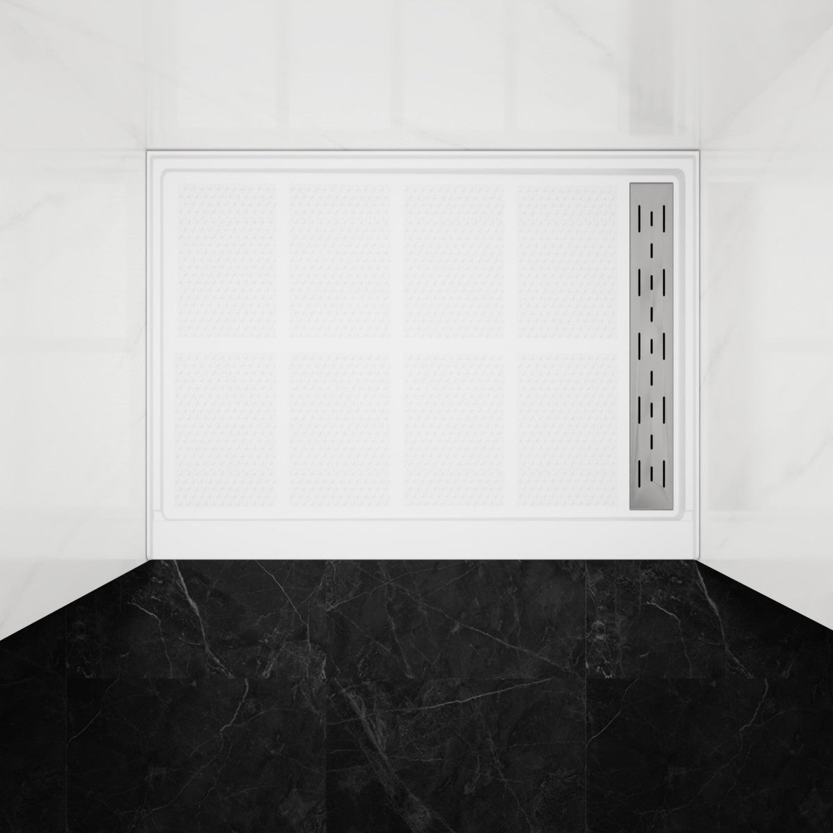 Pequod - R Shower Base, 48"x 36", White with Brushed Nickel Cover,Right