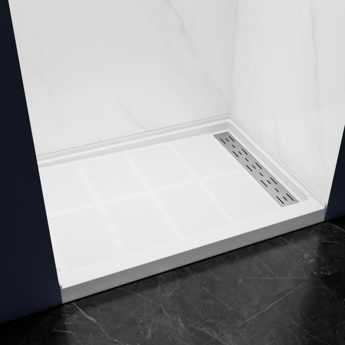 Pequod - R Shower Base, 48"x 36", White with Brushed Nickel Cover,Right