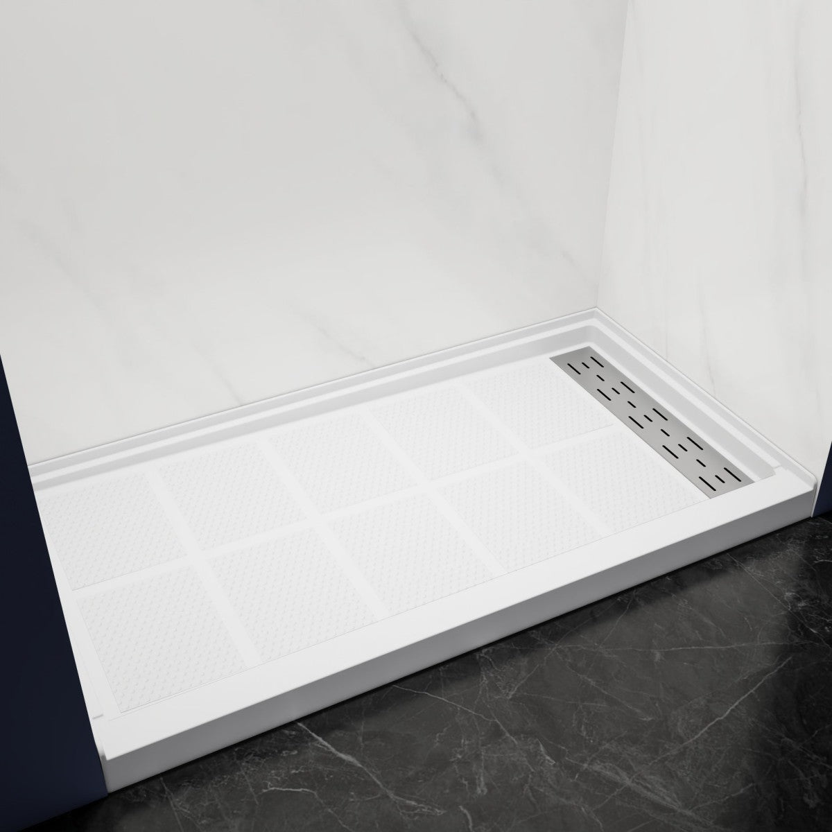Pequod - R Shower Base, 60"x 32", White with Brushed Nickel Cover,Right