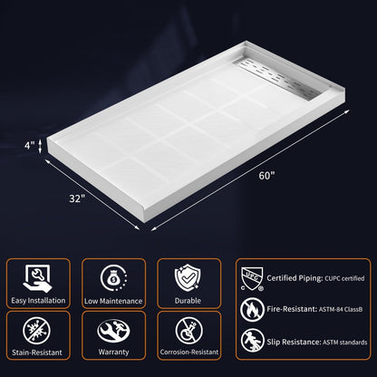 Pequod - R Shower Base, 60"x 32", White with Brushed Nickel Cover,Right