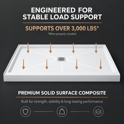 Pequod-L 48"x36" Premium Shower Base 48 x 36 - Non-Porous, Stain-Resistant, Long-Lasting