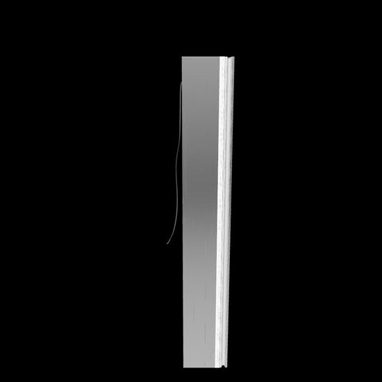 3D side view of Illusion 30 x 36 inch mirrored medicine cabinet showing slim cabinet depth and aluminum frame