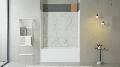Verona-BT Bathroom Tiles 32"x60"x60" Bathtub Alcove Stone Shower Wall Kit for Bathroom Remodel,Height adjustable,Fast Installation,Waterproof,Champagne Gold