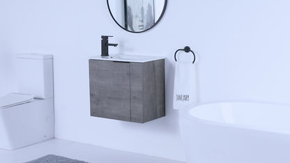 Allsumhome Modern Bathroom Vanity with Sink 22 Inch for Small Bathroom in Plaid Grey Oak,Floating Bathroom Vanity with Soft Close Door
