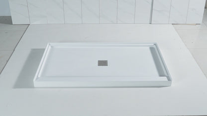 Pequod-M Shower Base, 60"x 30", Shower Pan,White with Brushed Nickel Cover,Middle