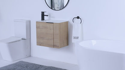 Allsumhome Modern Bathroom Vanity with Sink 22 Inch for Small Bathroom in Imitative Oak,Floating Bathroom Vanity with Soft Close Door